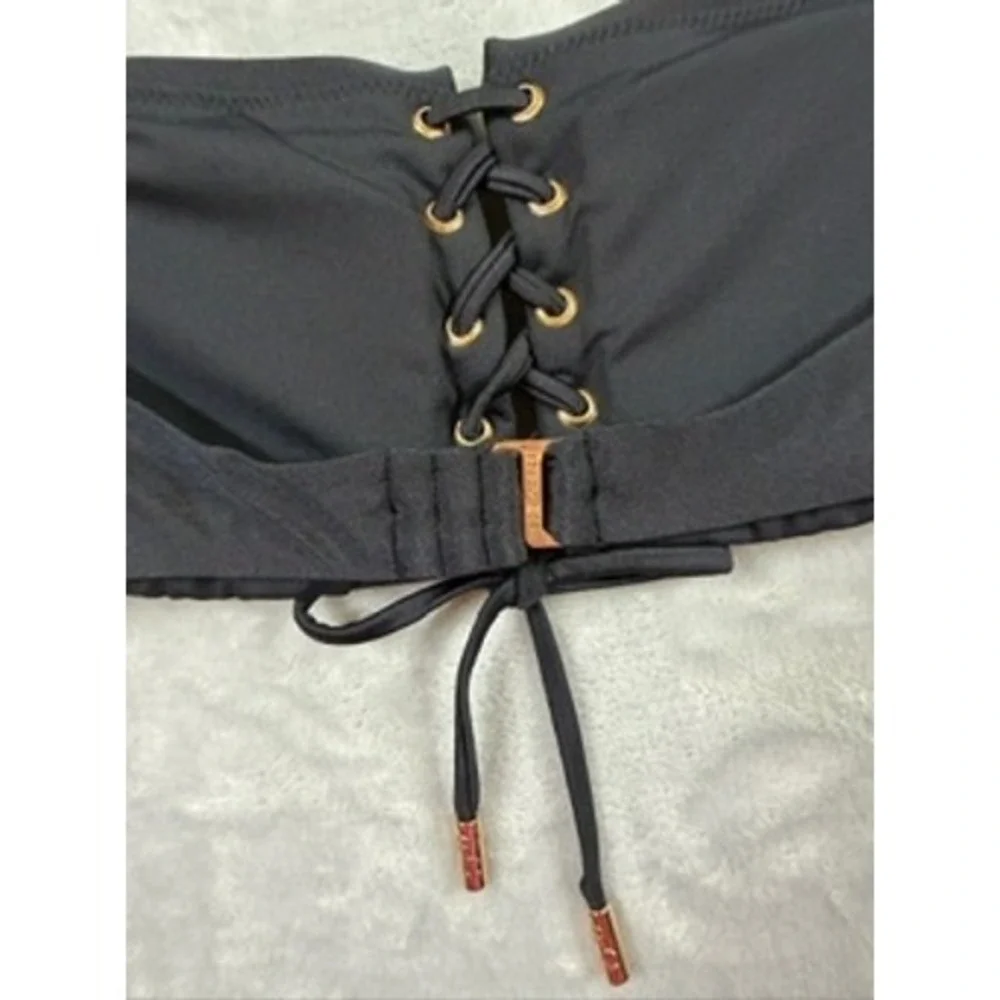 NWOT Red Carter Bikini Top Women Black Lace Up Bandeau Strapless Swim M $70
